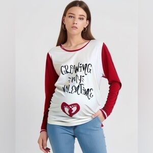 Growing My Valentine Pregnancy Announcement Maternity Long Sleeve Tshirt Tee